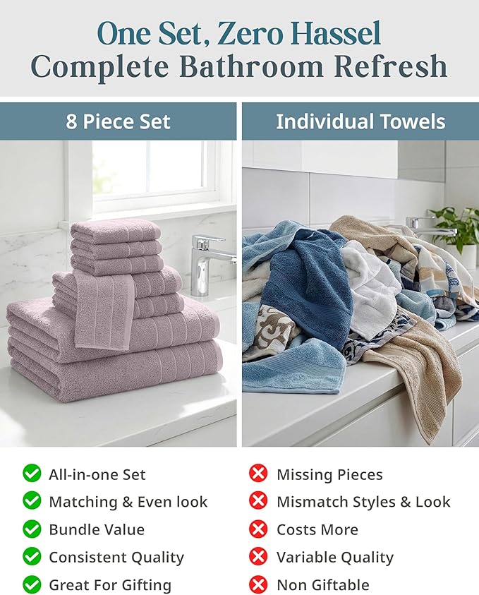 CASA PLATINO 100% Cotton Bath Towel Set 8 Pcs