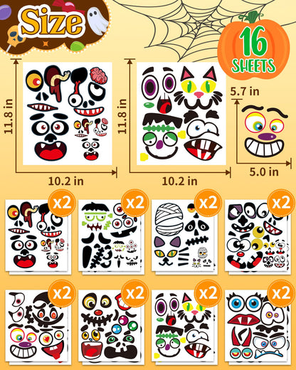 Greingways Halloween Pumpkin Stickers, Make 88 Funny Face Pumpkin Decorating Kit for Party Decorations, Pumpkins Painting Kit Halloween Crafts Gifts Games for Kids