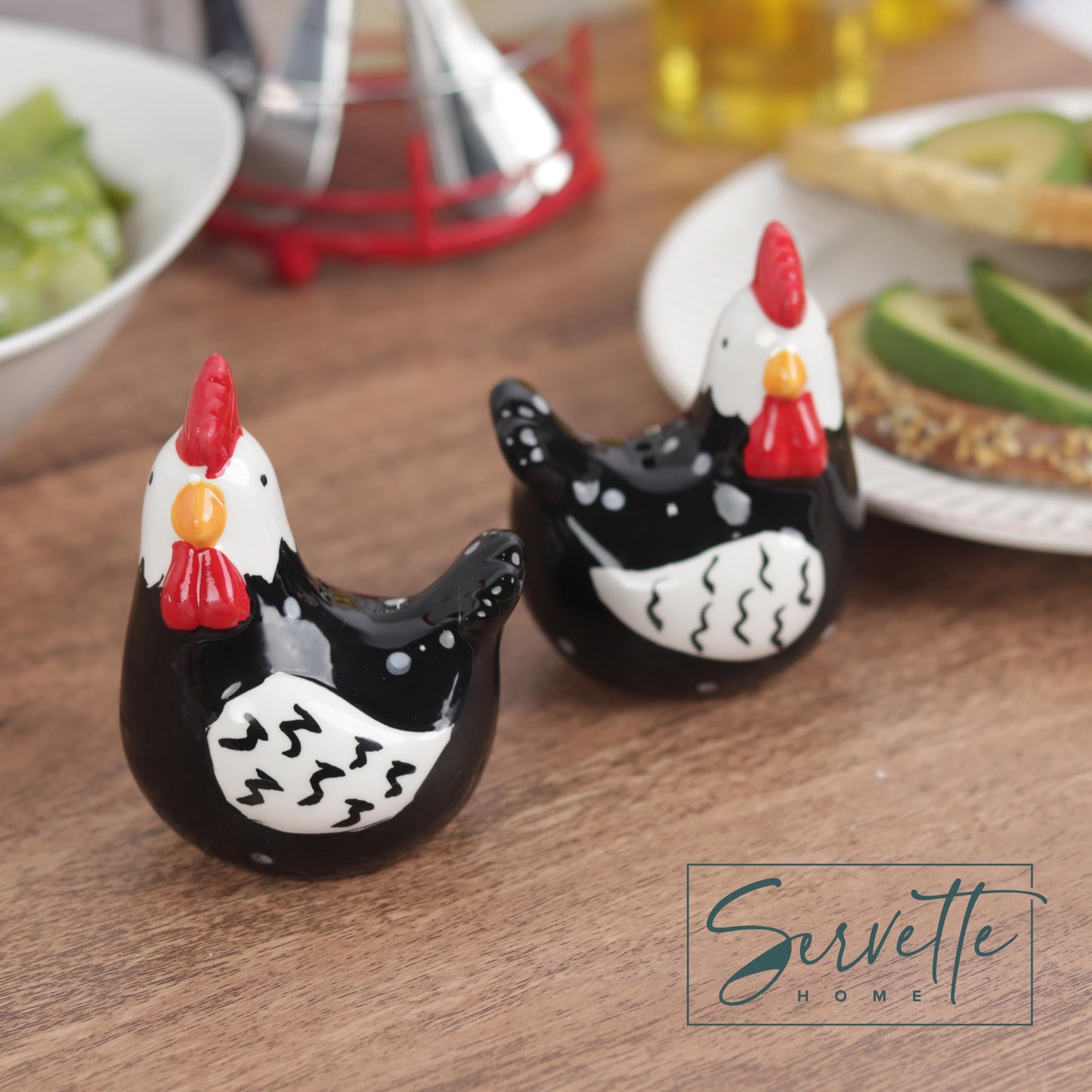 Black and White Chickens Salt and Pepper Shaker