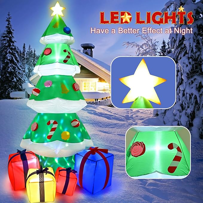 FRAMICS 7 FT Christmas Inflatable Outdoor Decoration, Inflatable Christmas Tree, Built-in LED Blow Up Christmas Decorations Outdoor, Colorful Christmas Tree Inflatable for Xmas Party Garden Decor