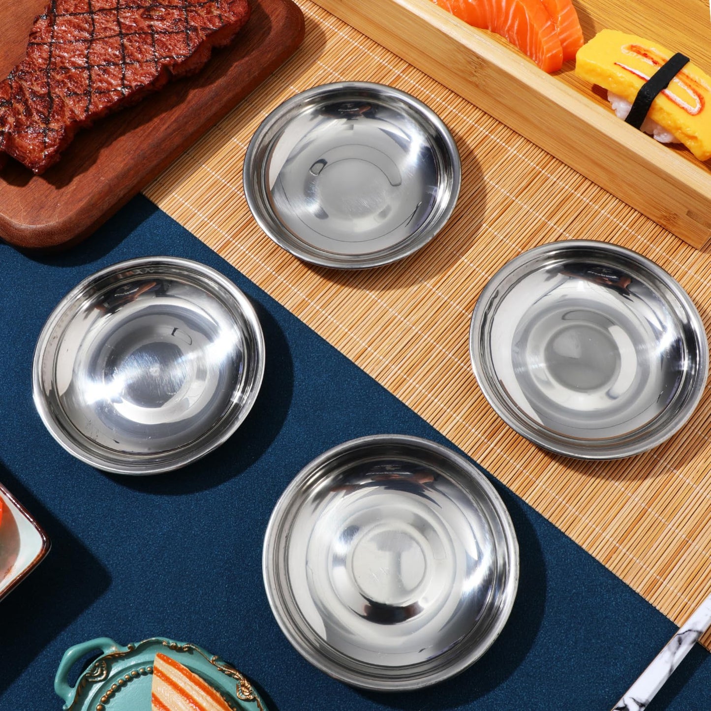 BESPORTBLE Stainless Steel Small Plates 10-Pack 4 Inch Round Sauce Dishes for Condiments Mustard Bowls Appetizer Plates for Home Restaurant Outdoor Camping and Bbq