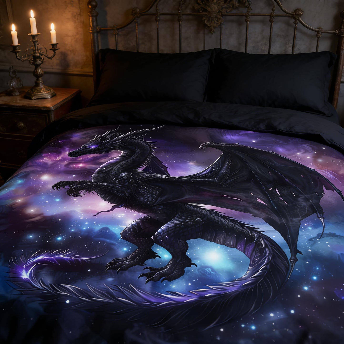CCoutueChen Fantasy Dragon Bedding Set Purple Blue Nebula Comforter Set Queen Size Mysterious Outer Space Bedding Set for Kids Boys Girls Teens Room Decor Safari Wildlife Animals Quilt Set