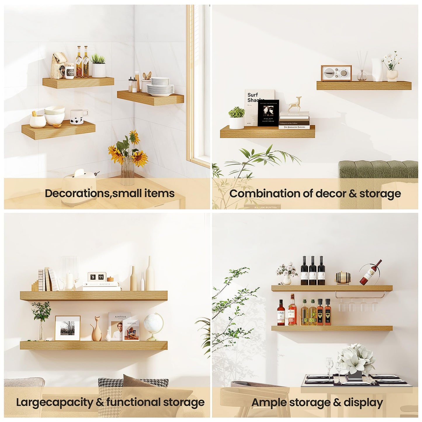 Vivelove 16 Inch Floating Shelves for Wall, 16x9 Display Shelves for Bathroom Living Room Kitchen Bedroom Office Farmhouse Home Decor - Set of 2, Oak