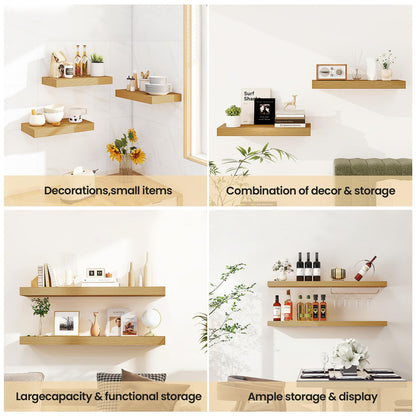 Vivelove 16 Inch Floating Shelves for Wall, 16x9 Display Shelves for Bathroom Living Room Kitchen Bedroom Office Farmhouse Home Decor - Set of 2, Oak