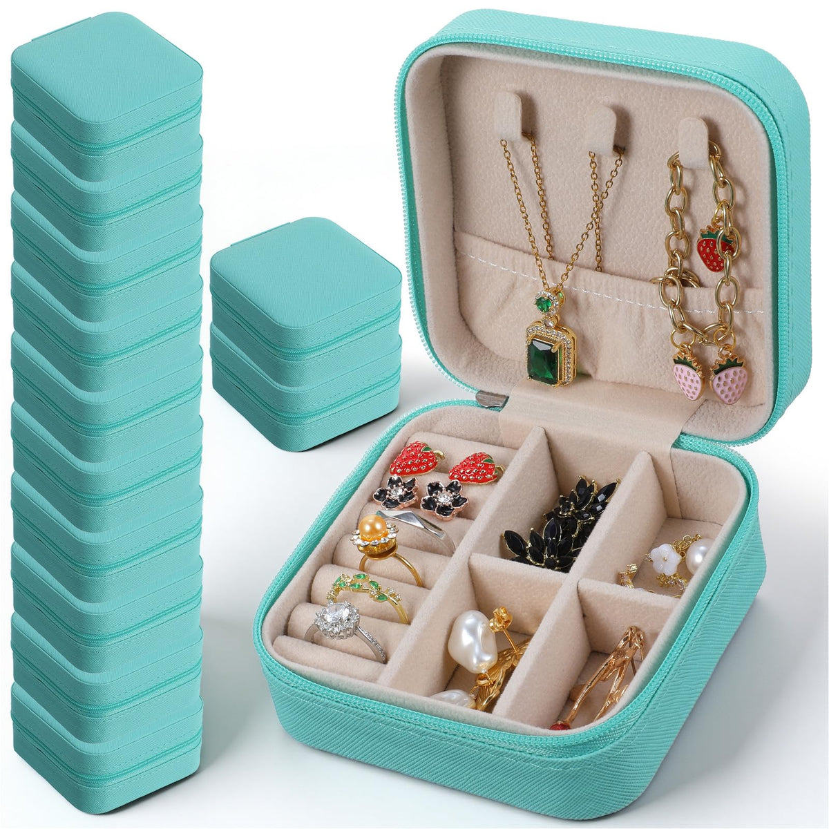 AojSup 12 Pcs Small Jewelry Box Mini Travel Jewelry Case Bridesmaid Gift Pu Leather Travel Organizer Small Jewelries Box Mini Storage Organizer Storage Boxes for Women Girls Bridesmaid Proposal Gift