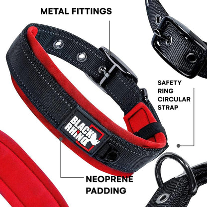 Black Rhino - The Comfort Collar Ultra Soft Neoprene Padded Dog Collar for All Breeds - Heavy Duty Adjustable Reflective Weatherproof (Medium, Red/Black)