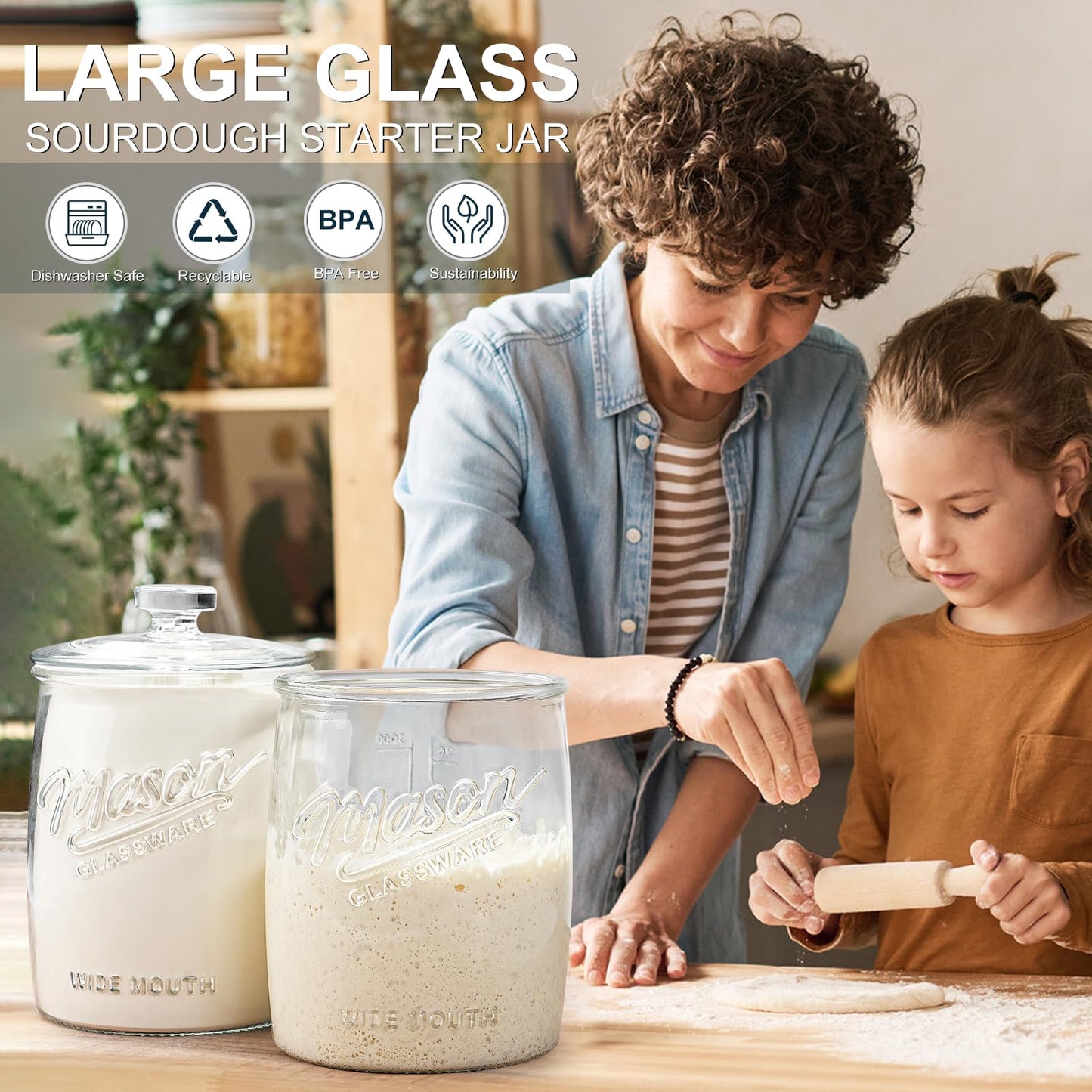 Dwbligt 1 Gallon Glass Cookie Jar with Airtight Lid, Wide Mouth Mason Jar for Pantry & Laundry Room Organization, Large Apothecary Jars for Sugar, Candy, Rice, Dog Treat & Food Storage Jar– Set of 1