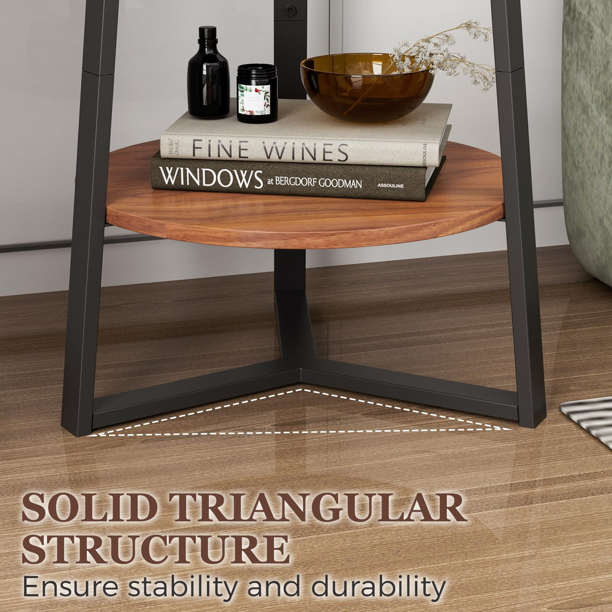 Gadroad Round End Table with Storage Shelf, 2 Tier Farmhouse Side Table Nightstand for Living Room, Bedroom, Wood Tabletop & Black Metal Frame, Brown 15.7 * 15.7 * 23.0inches