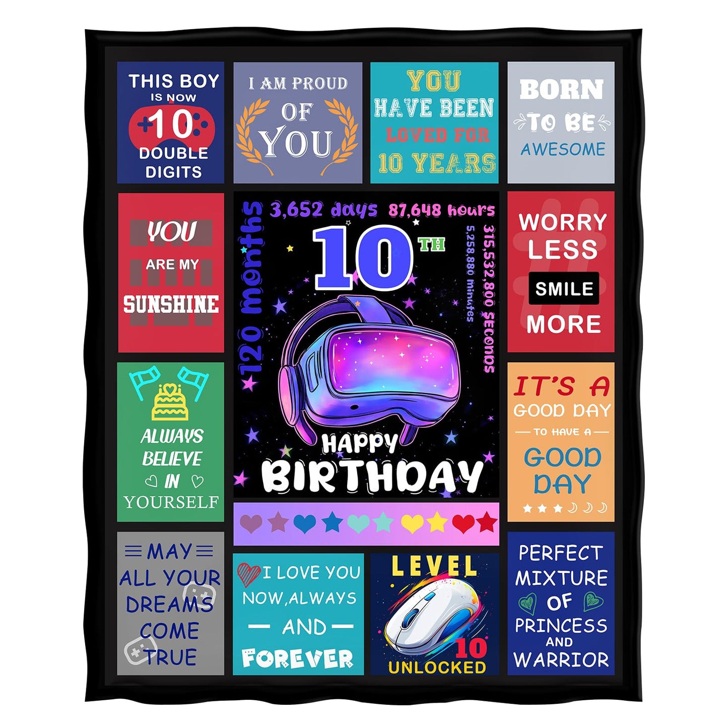 Levens Cute 10 Gifts for Kids, 10th Birthday Throw Blanket Gifts for Girls Boys, 10 Year Old Girl Birthday Gift Ideas, Happy 10th Birthday Presents for 10 Year Old Blanket 60"x50"