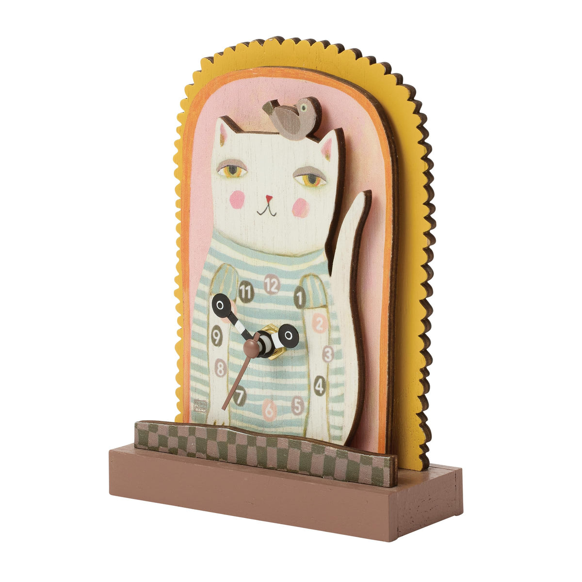 Enesco Allen Designs Cat Purrfect Time Battery-Operated Wooden Desk Clock, 5.9 Inch, Multicolor