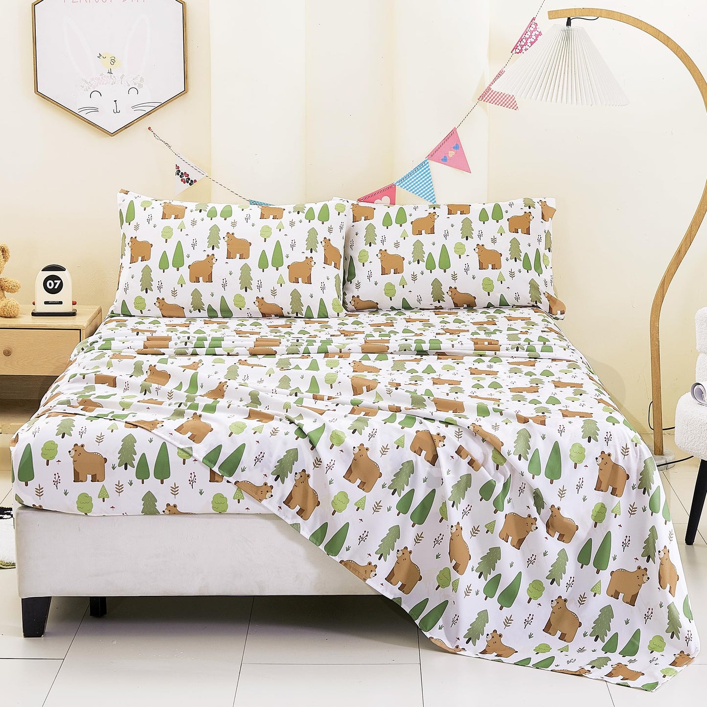 CozySmile Twin Sheet Set Kids,3 Pieces Breathable Soft Microfiber Bedsheets for Child Boys, Oeko-TEX, Anti Pilling Deep Pockets Easy Care Bed Sheets, Forest Bear