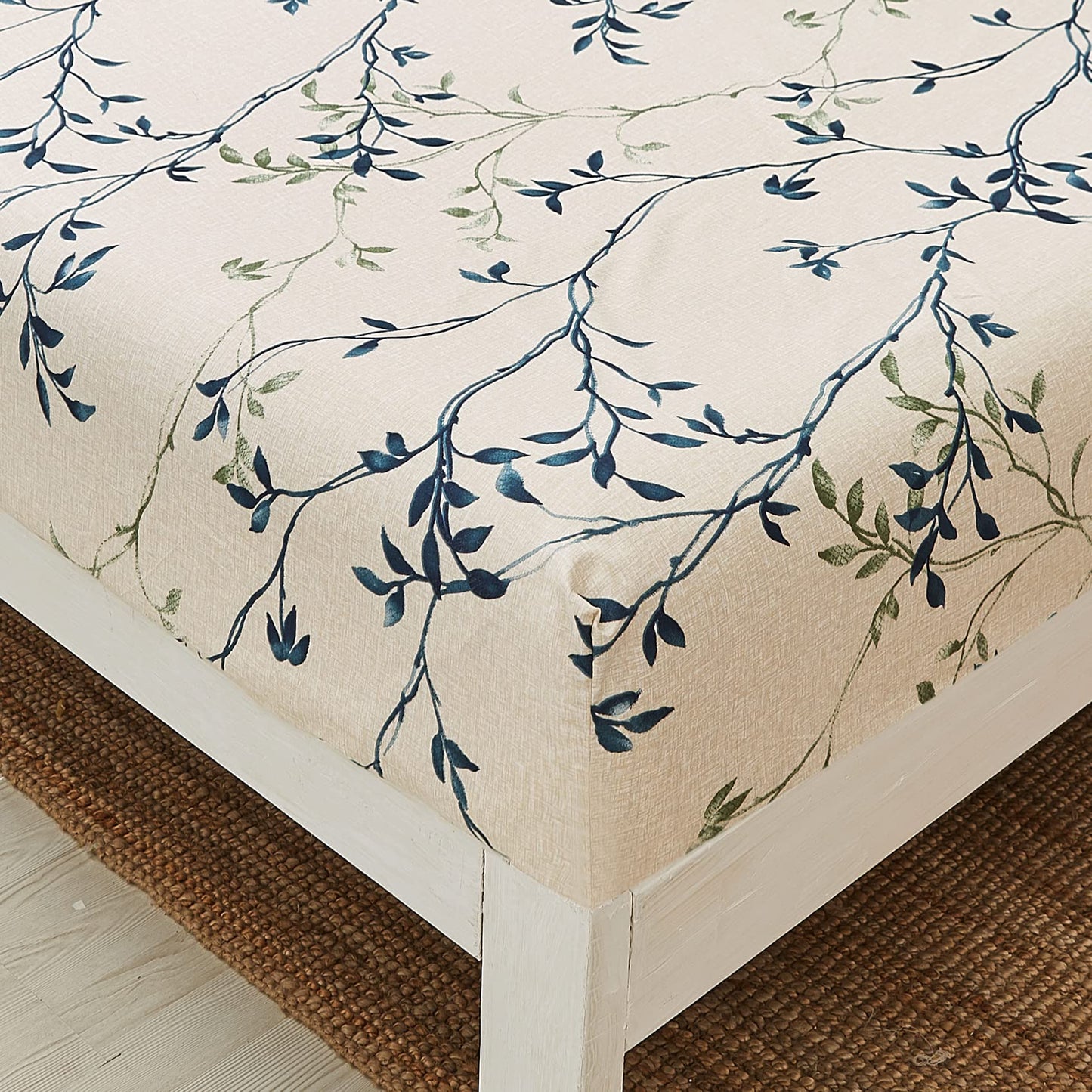 JSD Beige Leaves Print Sheet Set Full Size, 4 Piece Soft Botanical Microfiber Sheets Extra Deep Pocket Wrinkle Free