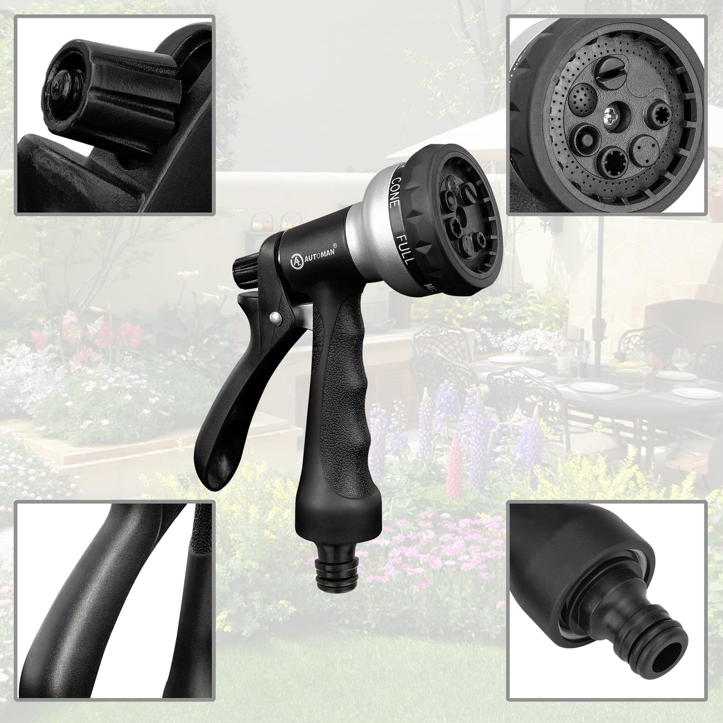 AUTOMAN Hose Pipe Spray Gun, 7 Patterns Garden Hose Spray Gun, High Pressure Hose Nozzle, Anti-Slip Water Hose Gun for Plants & Lawns Watering, Car & Bike Washing and Pets Bathing