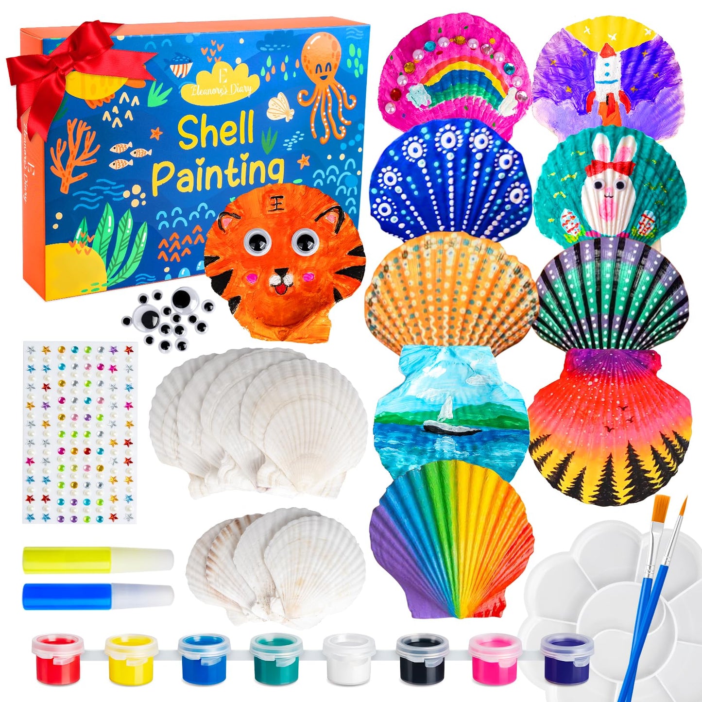 Eleanore's Diary Kids Sea Shell Painting Kit, Arts & Crafts Painting Gifts for Boys Girls, DIY Creative Craft Activities Toys for Age 5 6 7 8 9 10 11 12 Year Old, Birthday Easter Rainy Day Gifts