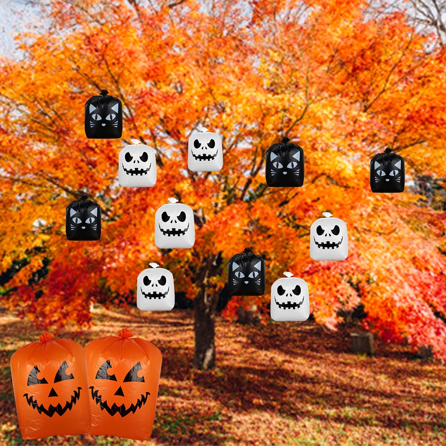 Giiffu 9-Pack Halloween Leaf Bags with Twist Ties – Heavy Duty Pumpkin Yard Waste Bags for Lawn, Garden, Porch, Indoor & Outdoor Halloween Decorations