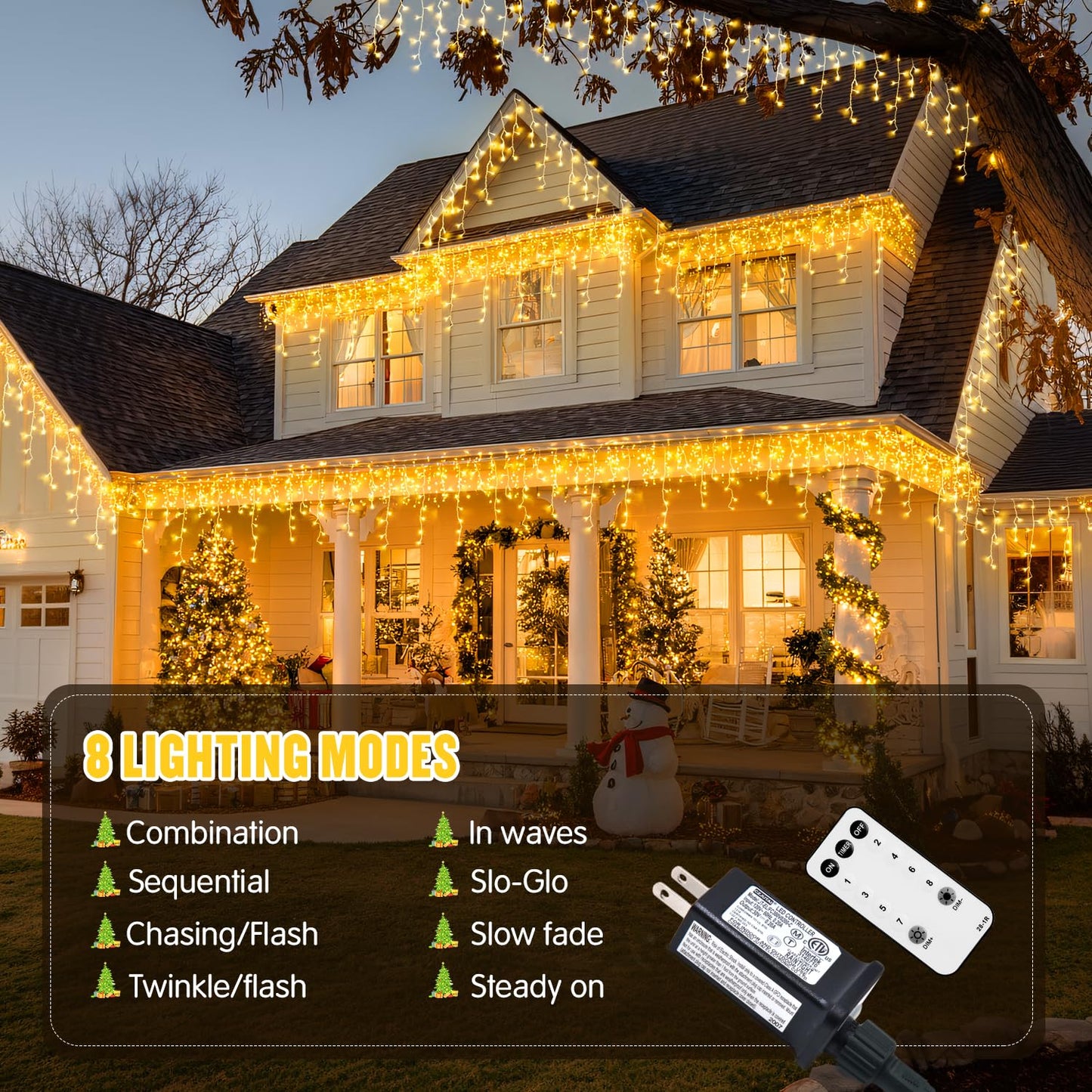 JMEXSUSS 38.8FT Icicle Lights for Outside, 400 LED Icicle Christmas Lights Outdoor Indoor Plug in, Warm White String Lights for Christmas House Patio Party Fireplace Holiday Decorations