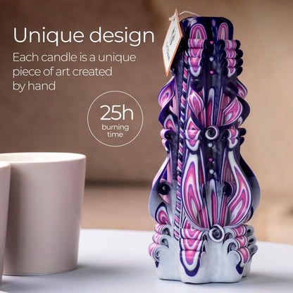 Carved Candles - Handmade Long Burning Decorative Luxury Candles - Unscented - Perfect for Home Decor, Relaxation, Gifts for Women, Special Occasions, Christmas Gift for Mom - Lilac Sunset