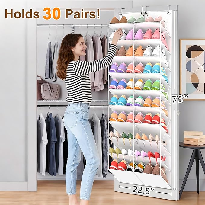 20-30 Pairs Over the Door Shoe Organizer, 10-Tier Door Shoes Rack, Handing
