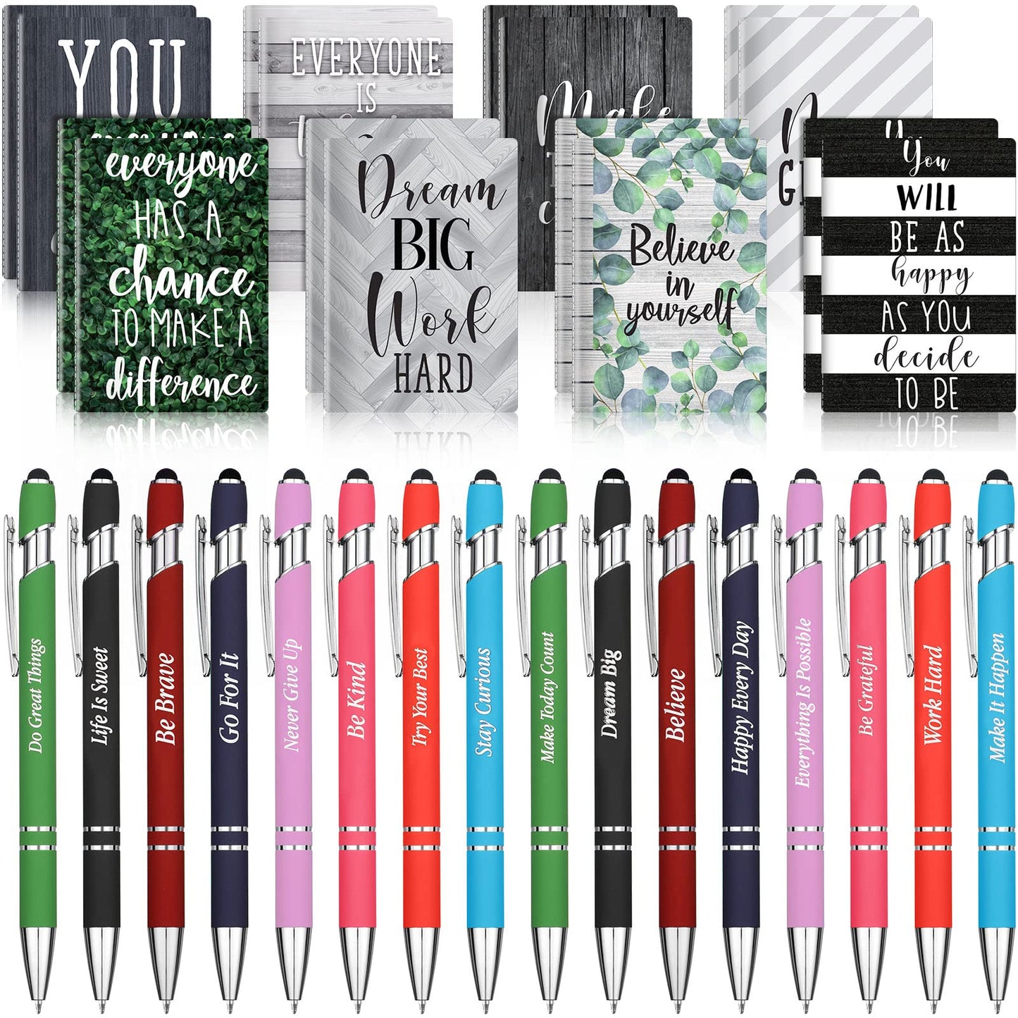 Funrous 32 Pcs Motivational Quote Pens Inspirational Notepads Mini Journal with Ballpoint Pen Small Notebooks Gift for Men Women Coworker Adult Party Favors Prize Teacher Student Office(Classic)