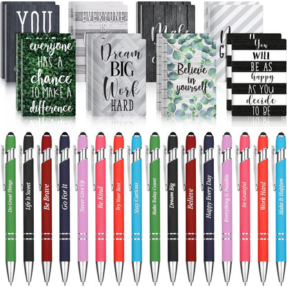 Funrous 32 Pcs Motivational Quote Pens Inspirational Notepads Mini Journal with Ballpoint Pen Small Notebooks Gift for Men Women Coworker Adult Party Favors Prize Teacher Student Office(Classic)