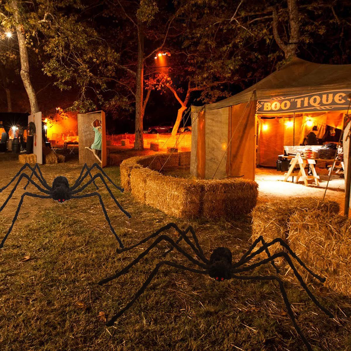 Pawliss Halloween Decorations, 2 Pcs 79.2 Inches Giant Halloween Spider, Halloween Decorations Outdoor Patio Lawn Yard Decor, Fake Large Hairy Spider Props
