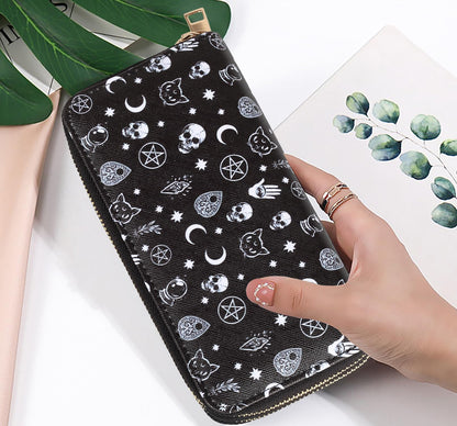 Nabegum Halloween Skull Wallets for Women Large Capacity 2 Zipper Around Gothic Wallet Ladies Goth Purse Credit Card Holder (Skull)