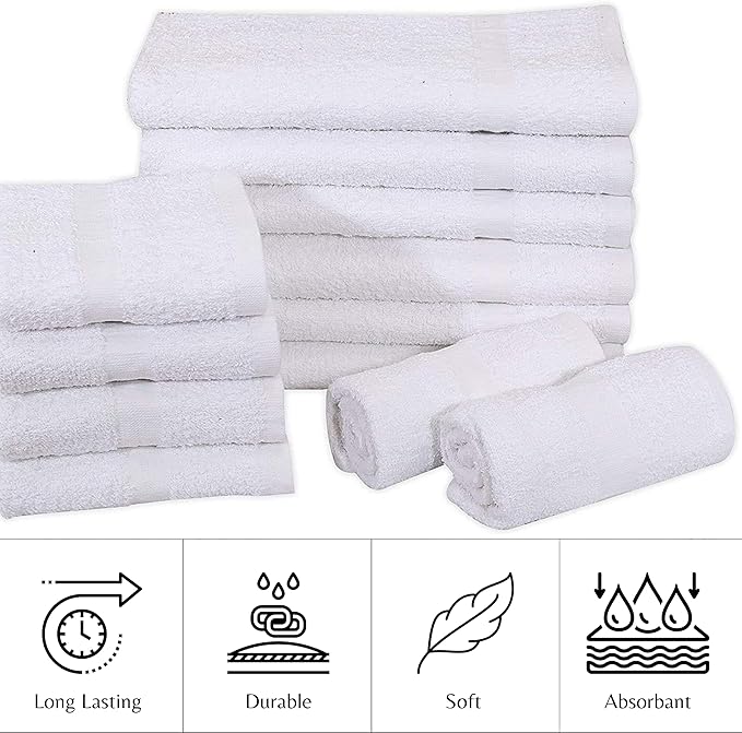 White 16x27 Inch Cotton Blend Economy Hand Towels Salon/Gym/Hotel Super use