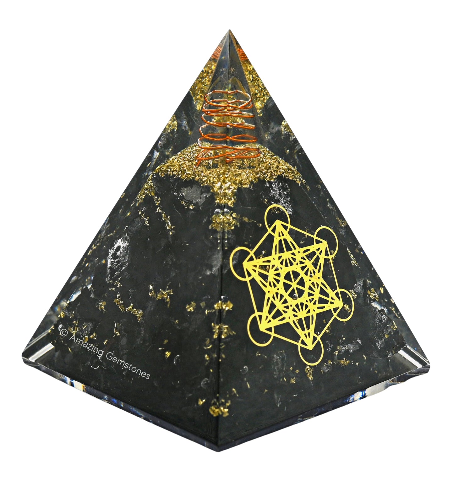 Amazing Gemstone Organite Orgone Pyramid Extra Large 105 MM - Metatron Cube Orgone Energy Pyramid with Black Tourmaline Crystals and Healing Stone - Orgonite Pyramids Crystals and Positive Energy