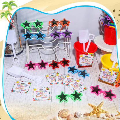 PullCrease 24 Set End of Year Students Beach Sand Bucket with Shovels Gift from Teacher Bulk Neon Sunglasses Cards Preschool Kindergarten Graduation Gifts for Beach Summer Party(Star,Colorful)