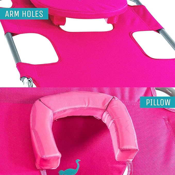 Ostrich Beach Lounge Chair, Folding & Reclining Outdoor Chaise Lounger, Pink - Portable Adjustable Recliner Chair for Lawn, Pool, Patio, Garden, and Yard