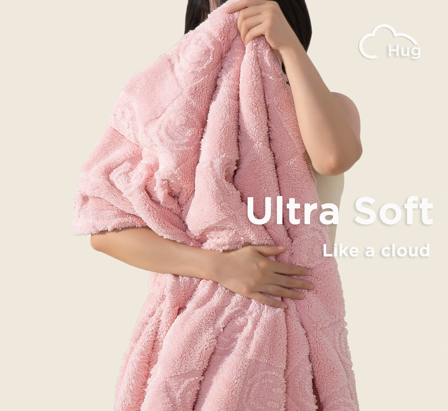 CLOUDS HUG Pink Throw Blanket for Couch - Soft Blankets for Women, Cute Small Fleece Blanket for Girls Gift, 50x60 Inches,3D Textured Smile Pattern