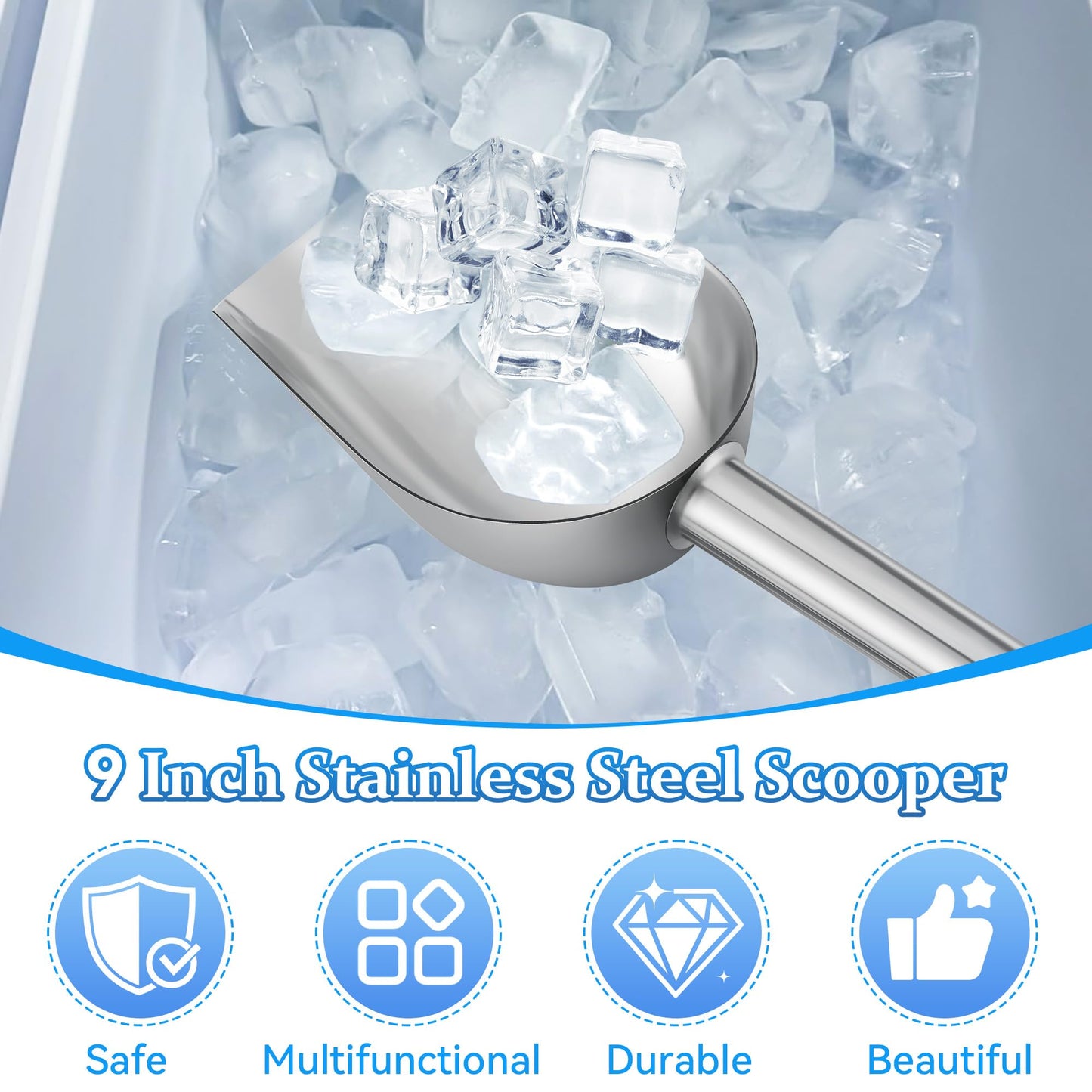 HappyAlley Ice Scoop with Magnetic Scoop Holder Compatible with GE Opal 2.0 Nugget Ice Makers, 9 In Low-Carbon Stainless Steel Alloy Scooper for Kitchen Refrigerator Accessory Pet Food Scooper(Black)