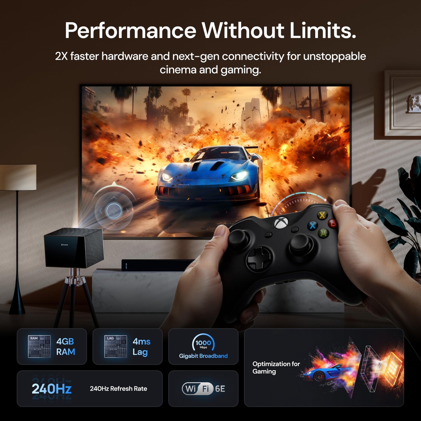Valerion VisionMaster Max 4K Laser Projector, 3500 ISO Lumens, Anti-RBE, Speckle-Reduction, Flagship Black Level, 0.9–1.5:1 Optical Zoom, 300", IMAX Enhanced, HDR10+, 3D, Gigabit 4ms 240Hz