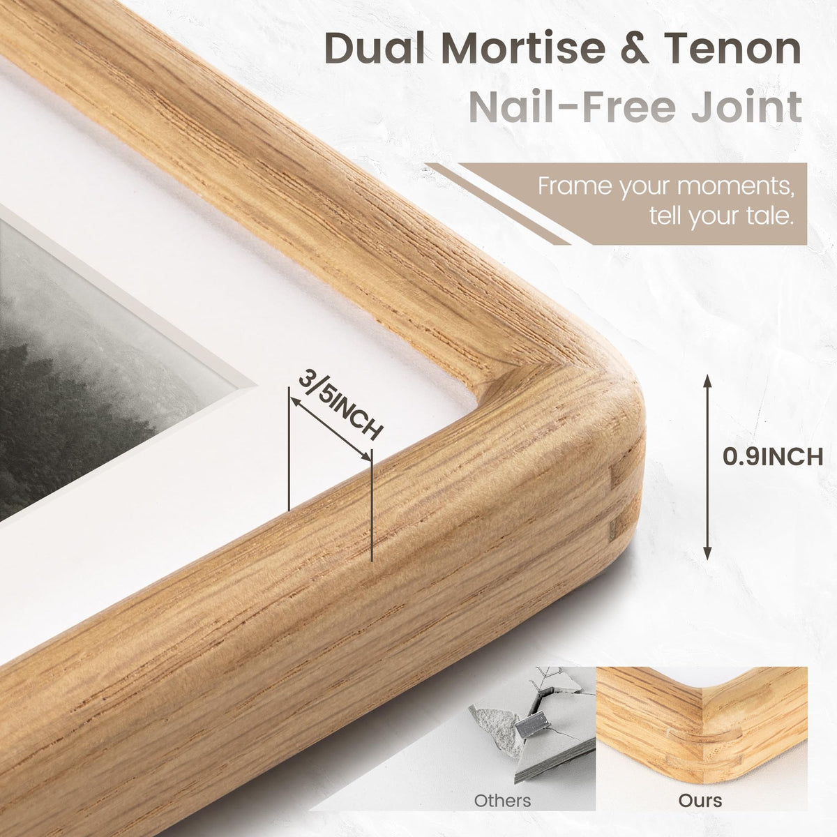 FLYJOE 11x14 Picture Frame, Natural Solid OAK Wood Photo Frame with HD Tempered Glass, Rounded Corner Frame 11 x 14 Matted to 8x10, Gallery Wall Frames for Art, Horizontal or Vertical Wall Mounting