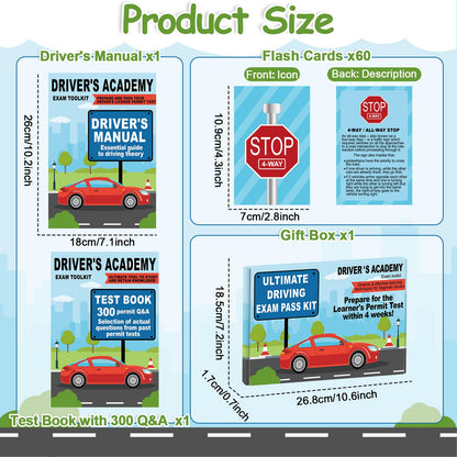 Driver's Academy Exam Toolkit Driving Exam Pass Kit Includes Driver's Manual, Test Book and 60 Double-Sided Road Signs Flashcards for Drivers License Test Prep Teens Boys Girls New Drivers Gift