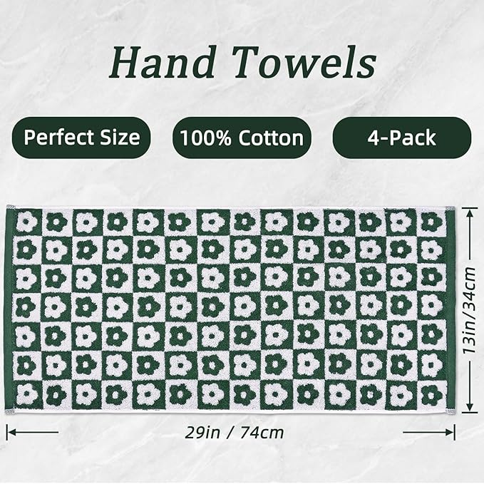 Jacquotha Cotton Hand Towels Green Checkered Floral