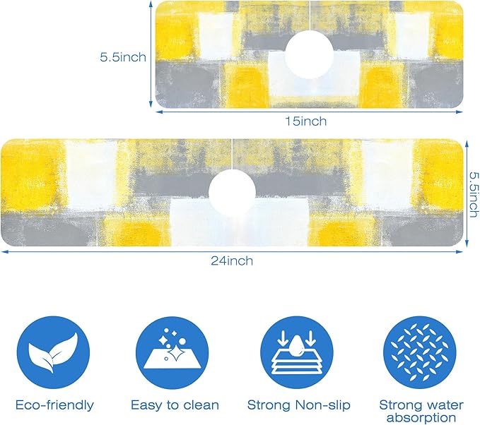 Grey and Yellow Abstract Kitchen Sink Splash Guard Mat Absorbent Fast Drying