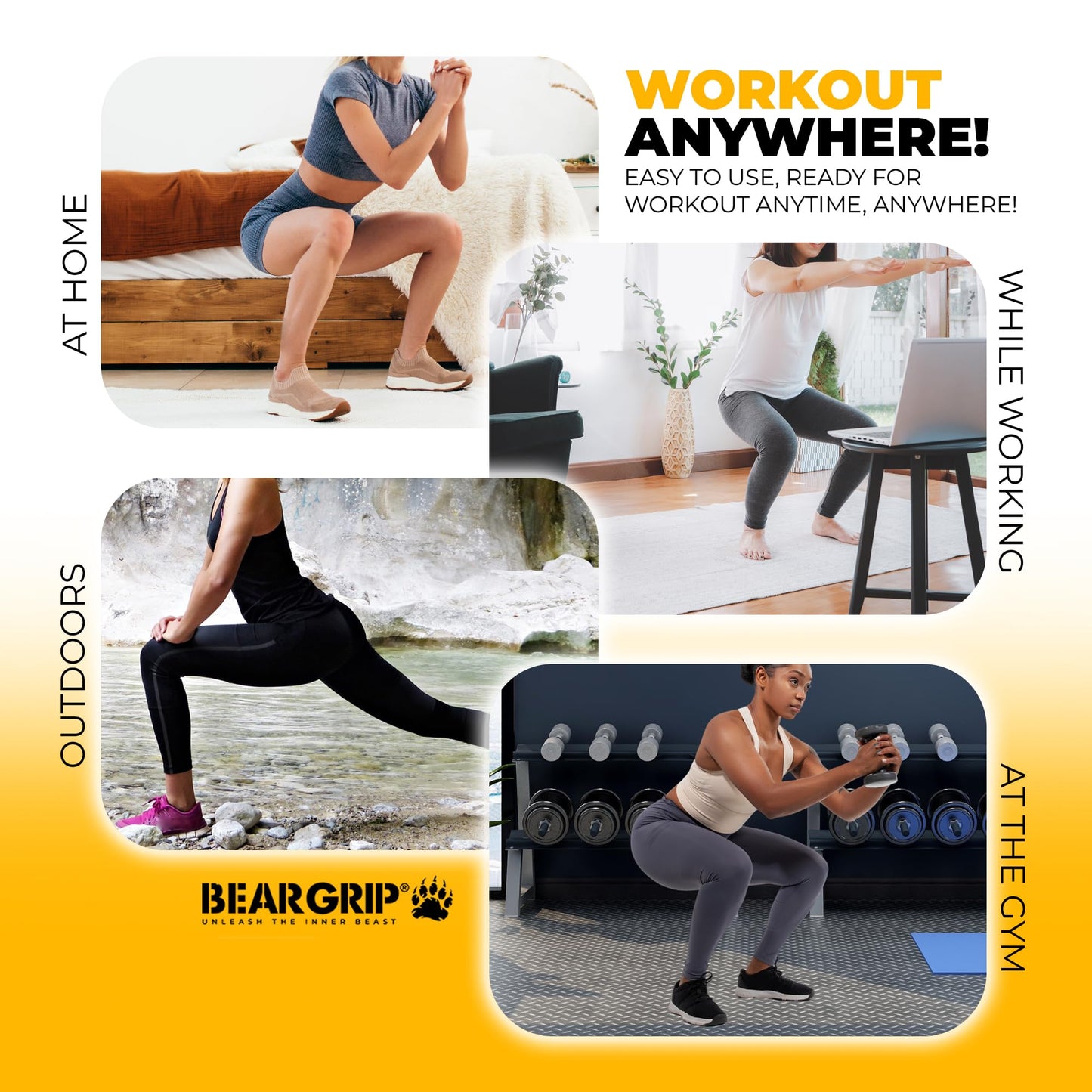 BEAR GRIP Resistance Bands with Ankle Straps – Glute & Leg Workout Equipment, Booty Bands for Women, Exercise Band for Kickbacks, Hip Thrusts & Home Gym Fitness Equipment (Black, Cables)