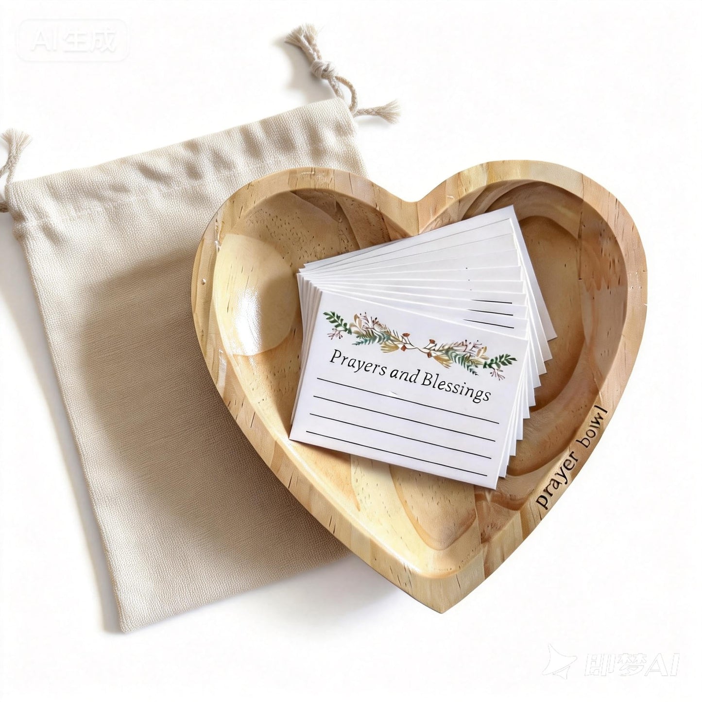 Prayer Bowl with 24 Blessing Cards,Christian Gifts for Women Men, Heart Wood Prayer Dough Bowl, Decor Bowl, Mothers Day Gifts, Birthday, Retirement, Religious Gift for Mom Dad with Storage Bag