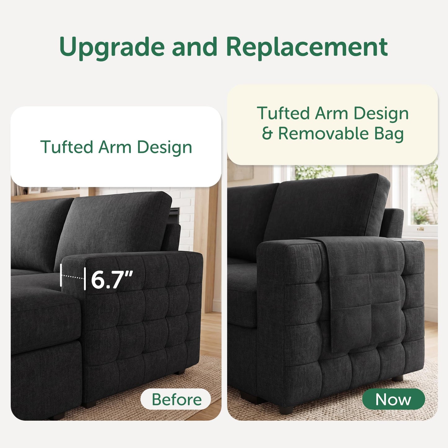HONBAY Sectional Sleeper Sofa with Pull-Out Bed Storage Chaise, 6 Seater Couch for Living Room, Dark Grey