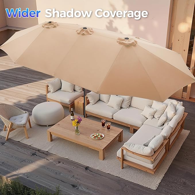 SUPERJARE 15FT Outdoor Umbrella for Patio, Double sided Pool Umbrellas with Fade Resistant Canopy, Large Table Umbrella for Deck, Market, Backyard - Beige