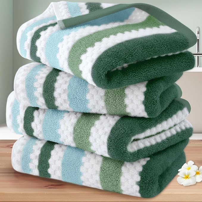 Waffle Hand Towels for Bathroom, Hand Towel Set of 4, Striped Bathroom Hand
