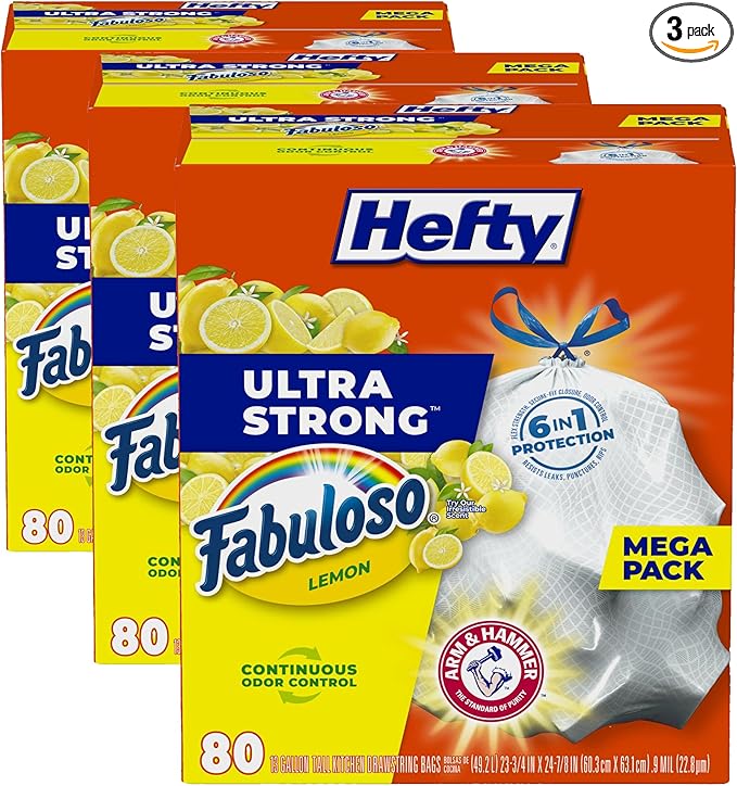 Hefty Ultra Strong 13 Gallon Trash Bags, Tall Kitchen Trash Bags 13 Gallon Size