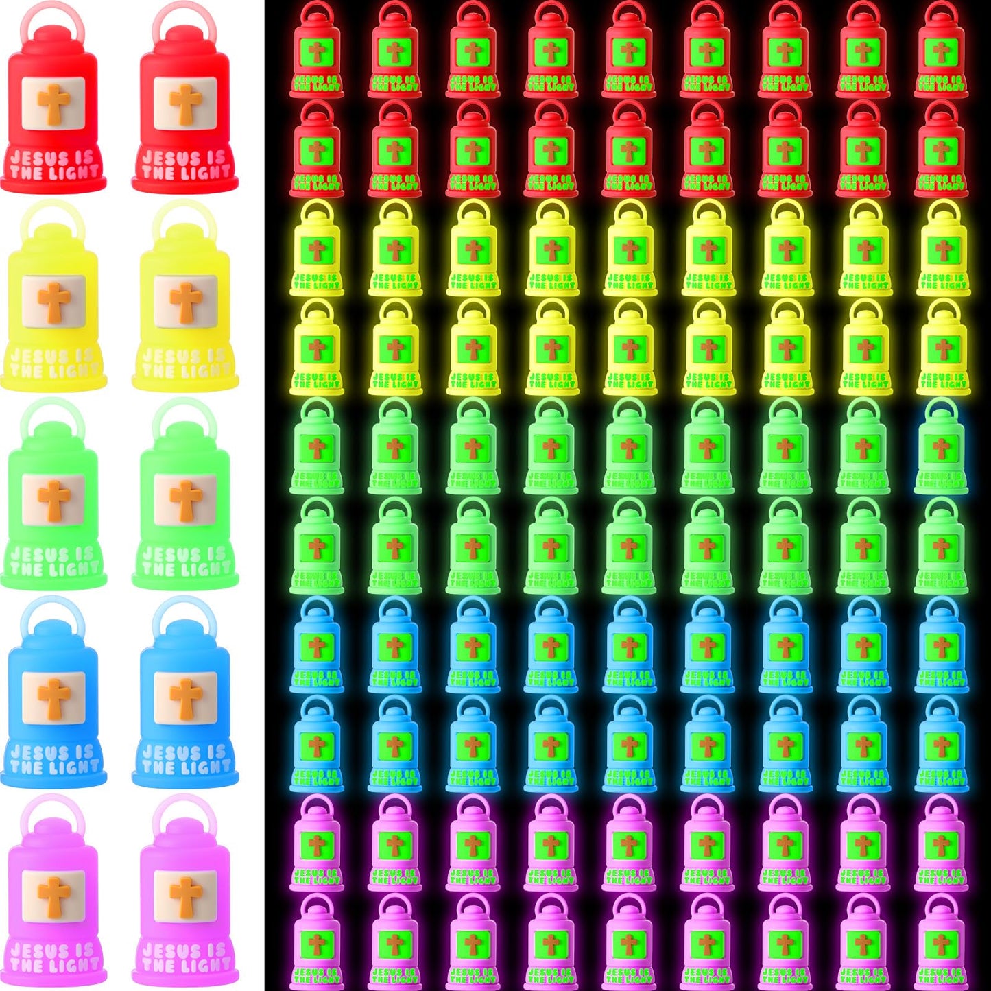 Halloscume 100 Pcs Vbs 2026 Jesus is The Light Lanterns Figures Glow in Dark Jesus Lights The Way Sign Christian Religious Gift Hide and Seek Sunday School Favor (Partially Glowing,Multicolor)