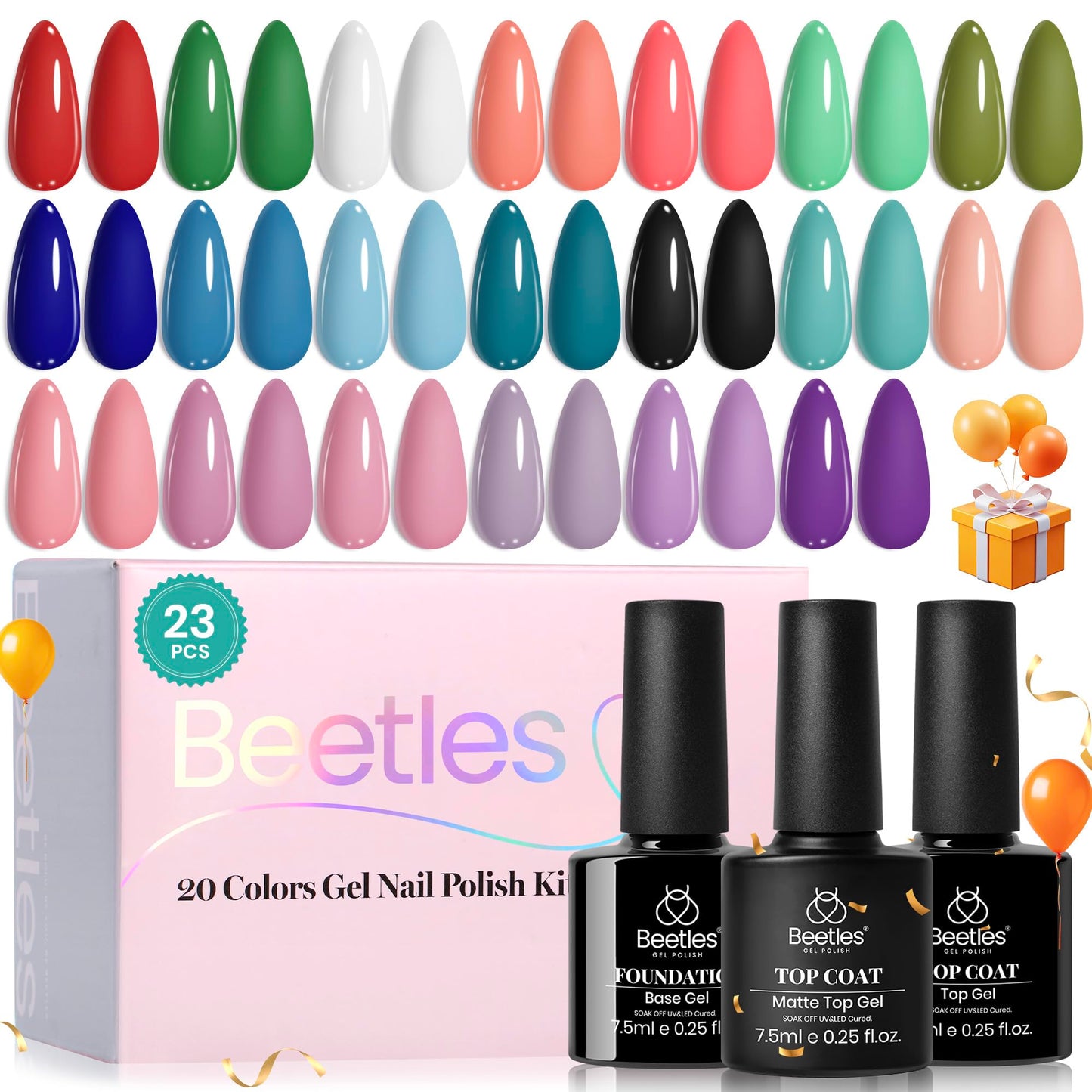 Beetles Halloween Gel Nail Polish - 39 Pcs Jelly Nail Set Glitter Changing Nail Polish Kit Treasure Box Collection with 3Pcs Base Matte and Glossy Top Soak Off Nails