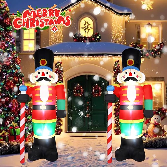 8 FT Giant Christmas Inflatables Nutcracker Outdoor Decorations, Nutcracker Soldier Inflatable with Led Lights Xmas Blow up Yard Decorations for Square Lawn Garden Patio Holiday Party Decor