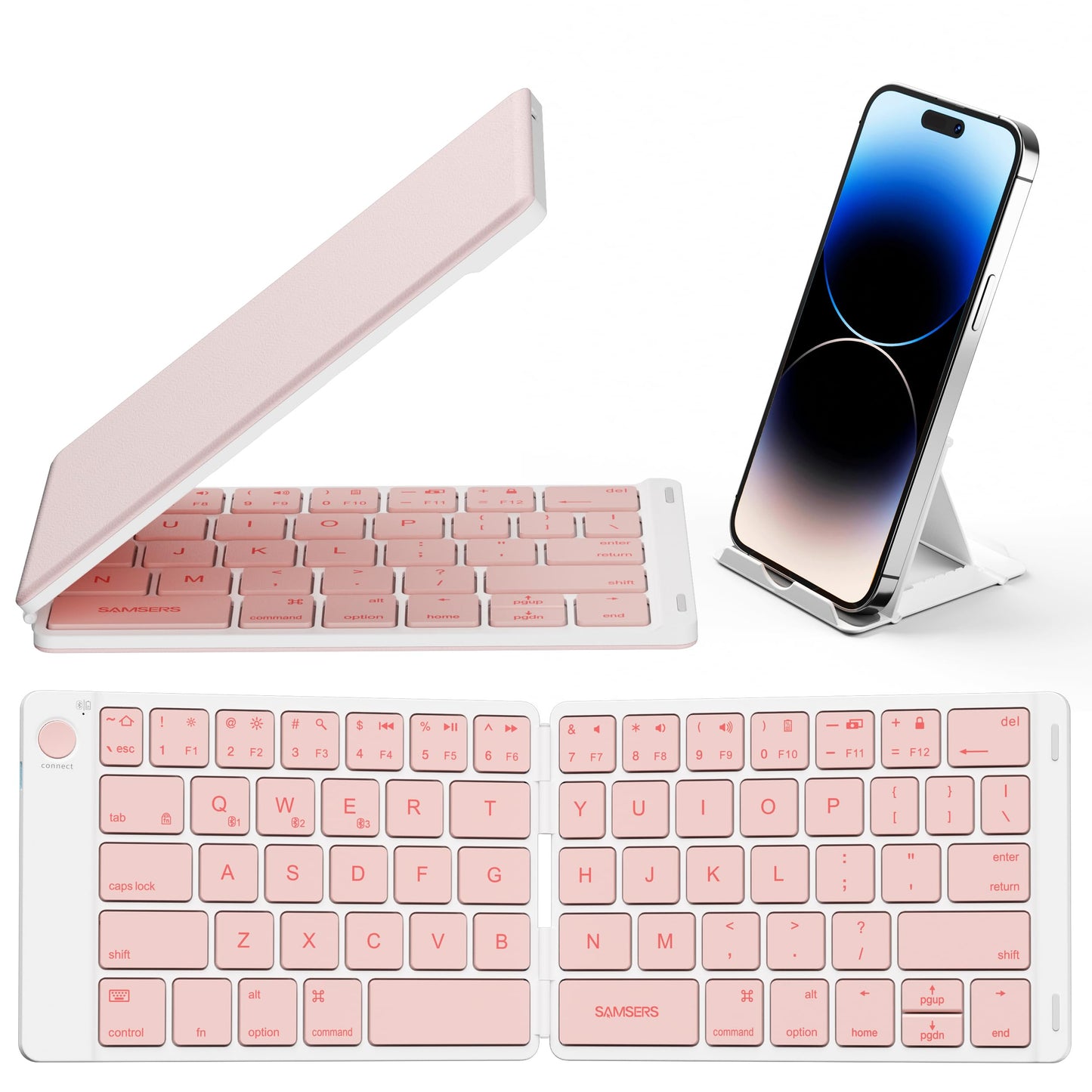 Samsers Foldable Bluetooth Keyboard - Portable Wireless Keyboard with Stand Holder, Rechargeable Full Size Ultra Slim Folding, Compatible iOS Android Windows Smartphone Tablet and Laptop - Black