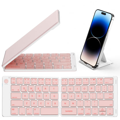 Samsers Foldable Bluetooth Keyboard - Portable Wireless Keyboard with Stand Holder, Rechargeable Full Size Ultra Slim Folding, Compatible iOS Android Windows Smartphone Tablet and Laptop - Black