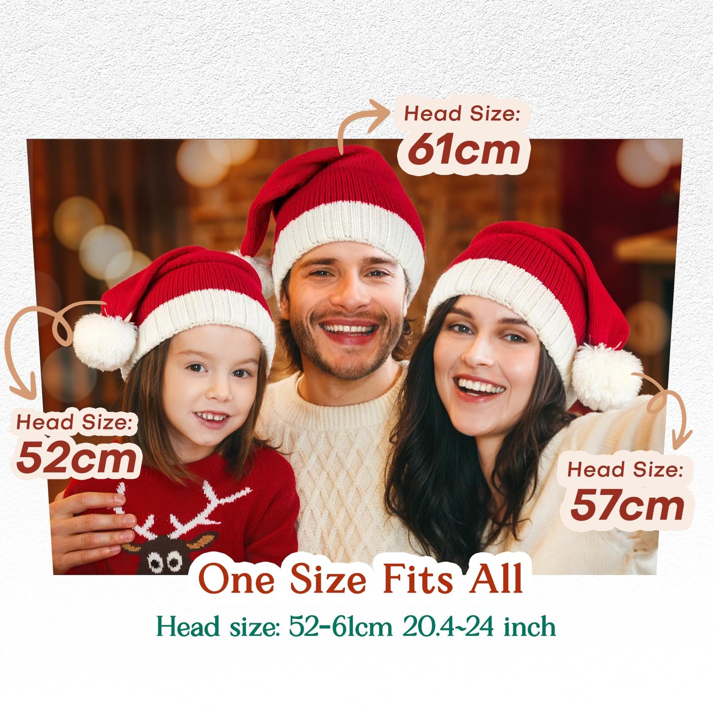 Diffy Homy Santa Hat Christmas Hat Xmas Adult Women Men Washable Fade-restant Knitted Soft Warm Long for Christmas New Year Festive Holiday Party Outdoor Winter Red
