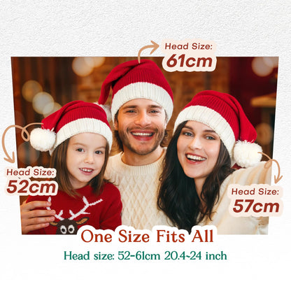 Diffy Homy Santa Hat Christmas Hat Xmas Adult Women Men Washable Fade-restant Knitted Soft Warm Long for Christmas New Year Festive Holiday Party Outdoor Winter Red